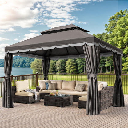 10'×13' Outdoor Gazebo, Patio Gazebo Canopy Tent Heavy Duty with Double Roofs, Gazebo Tent Canopy with Mosquito Netting and Privacy Screen Curtains for Deck Backyard Lawn and Garden (Grey)