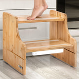 NIFTAKE Kids Step Stool, 250lb Capacity - Sturdy, Safe and Durable, Toddler Step Stool for Toddlers, Bamboo Toddler Stool, Potty Training, Kitchen Wooden Stepping Stool with Auto Light (Natural) NIFTAKE