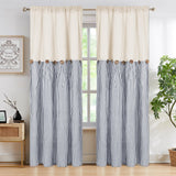 ASPMIZ Cotton Linen Farmhouse Curtains Boho Rustic Button Drapes, Linen Window Curtain Panels, Blue Stripe Country Curtain for Living Room, Modern Back Tab Blackout Curtains 52 x 84 Inch, 2 Panels ASPMIZ