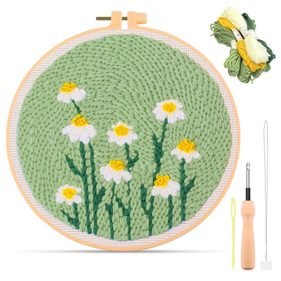 DIY Punch Needle Kit, 8in Punch Needle Kits Adults Beginner for Gift and Decoration, Punch Stitching Kit for Adults with Flower Pattern, Yarns, Embroidery Hoops and Threader Tools