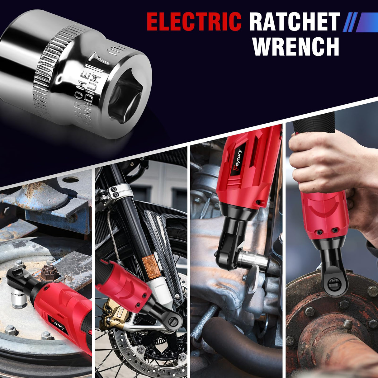 Cordless Electric Ratchet Wrench Set, 3/8" Ratchet Wrench, 12V Power Ratchet Driver with Fast Charger and 300 RPM Speed, 7 Sockets Cordless Ratchet Set with 2*1500 mAh Batteries for Table, Bike, DIY Yiyai