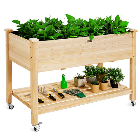 Giantex Raised Garden Bed on Wheels, Wood Planter Box with Legs, Liner, Drain Holes, Elevated Garden Bed for Vegetables, Standing Garden Container for Backyard, Patio, 47.5" LX 23.5" WX 33" H Giantex