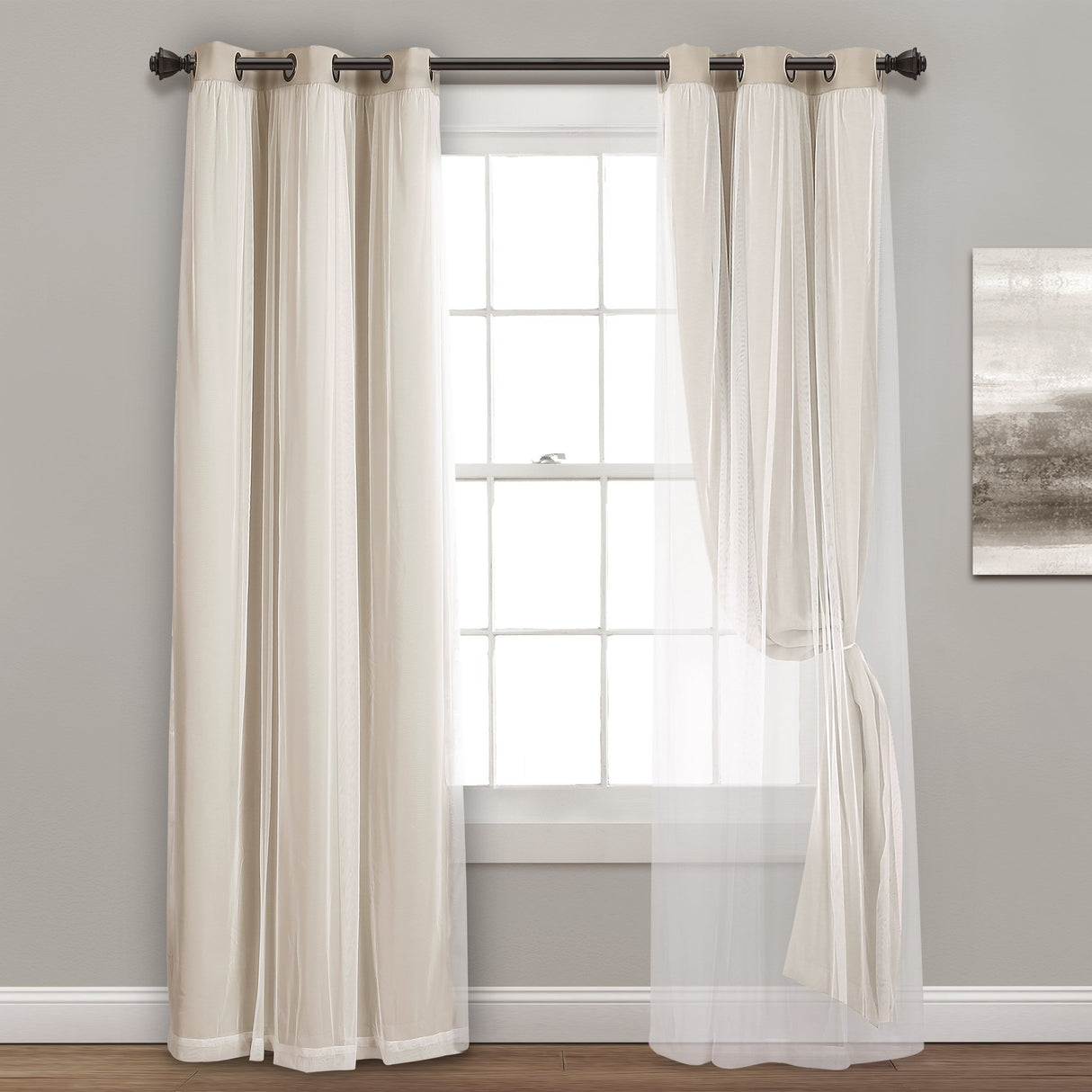 Lush Decor Sheer Grommet Curtains With Insulated Blackout Lining, Window Curtain Panels, Pair, 38"W x 84"L, Wheat - Curtain With Sheer Overlay, Elegant Blackout Curtains for Bedroom Lush Decor