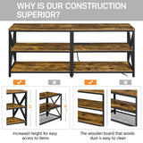Yaheetech TV Stand with Power Outlet, Industrial TV Stand for 75 Inch TVs, Media TV Console Table with Open Storage Shelves for Living Room, Rustic Brown Yaheetech