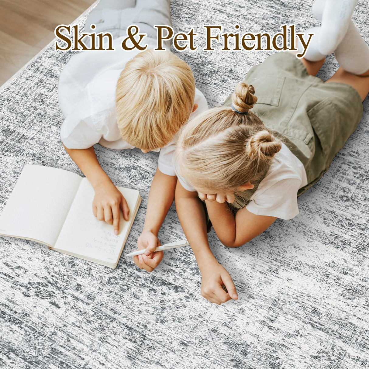 Soalmost Washable Area Rug 8x10, Large Soft Rugs for Living Room Farmhouse Vintage Gray Area Rugs for Bedroom Dining Room Non-Slip Stain Resistant Under Table Rug Grey Soalmost