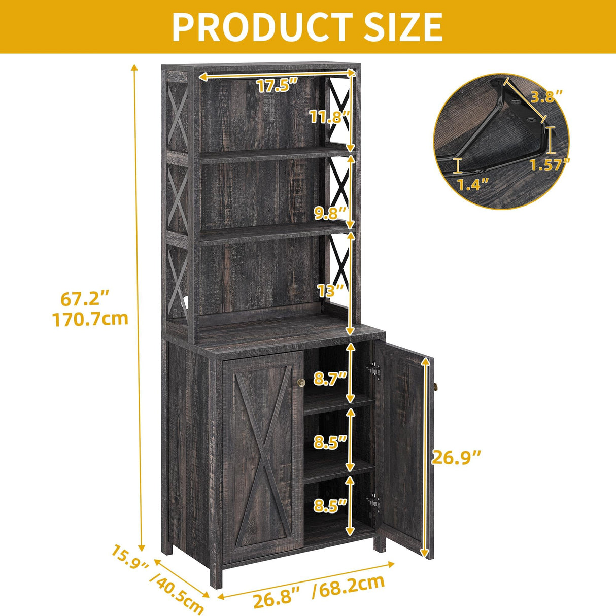 DWVO 67" Tall Wine Bar Cabinet for Liquor and Glasses, Farmhouse Kitchen Cabinet Coffee Bar with Adjustable Shelves, Open Storage Shelves, Buffet Kitchen Cabinet for Dinning Room, Kitchen, Rustic Oak DWVO