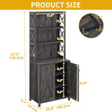 DWVO 67" Tall Wine Bar Cabinet for Liquor and Glasses, Farmhouse Kitchen Cabinet Coffee Bar with Adjustable Shelves, Open Storage Shelves, Buffet Kitchen Cabinet for Dinning Room, Kitchen, Rustic Oak DWVO