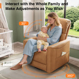Welzona Power Swivel Rocker Recliner, 360° Swivel Nursery Rocking Chair, PU Leather Glider Rocking Recliner, Infinite Position Electric Chair for Adults with USB Port for Living Room, Amber Yellow Welzona