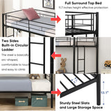 HomJoones Twin Over Twin Metal Bunk Bed with Trundle Heavy Duty Twin Size Metal Bunk Beds Frame with 2 Side Ladders Convertible Bunkbed with Safety Guard Rails,No Box Spring Needed HomJoones