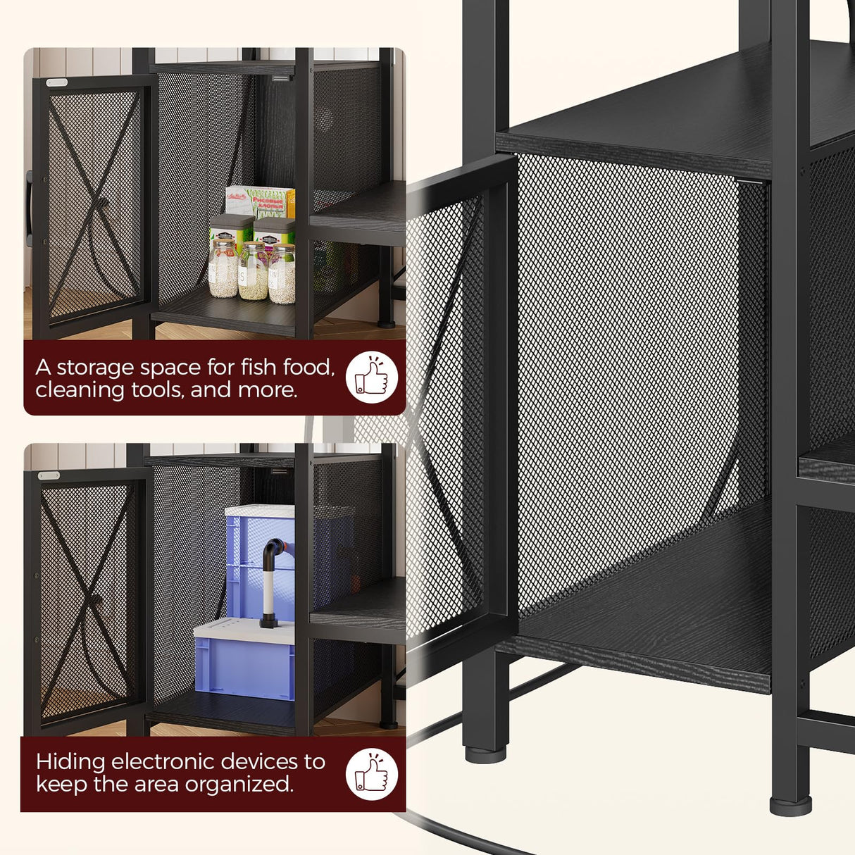 MAHANCRIS 40-50 Gallon Fish Tank Stand, Aquarium Stand with Power Outlet and Storage Cabinet, Heavy Duty Tank Stand Suitable for Turtle Tank, Reptile Terrarium, for Home Office, Black FTBK50E01 MAHANCRIS