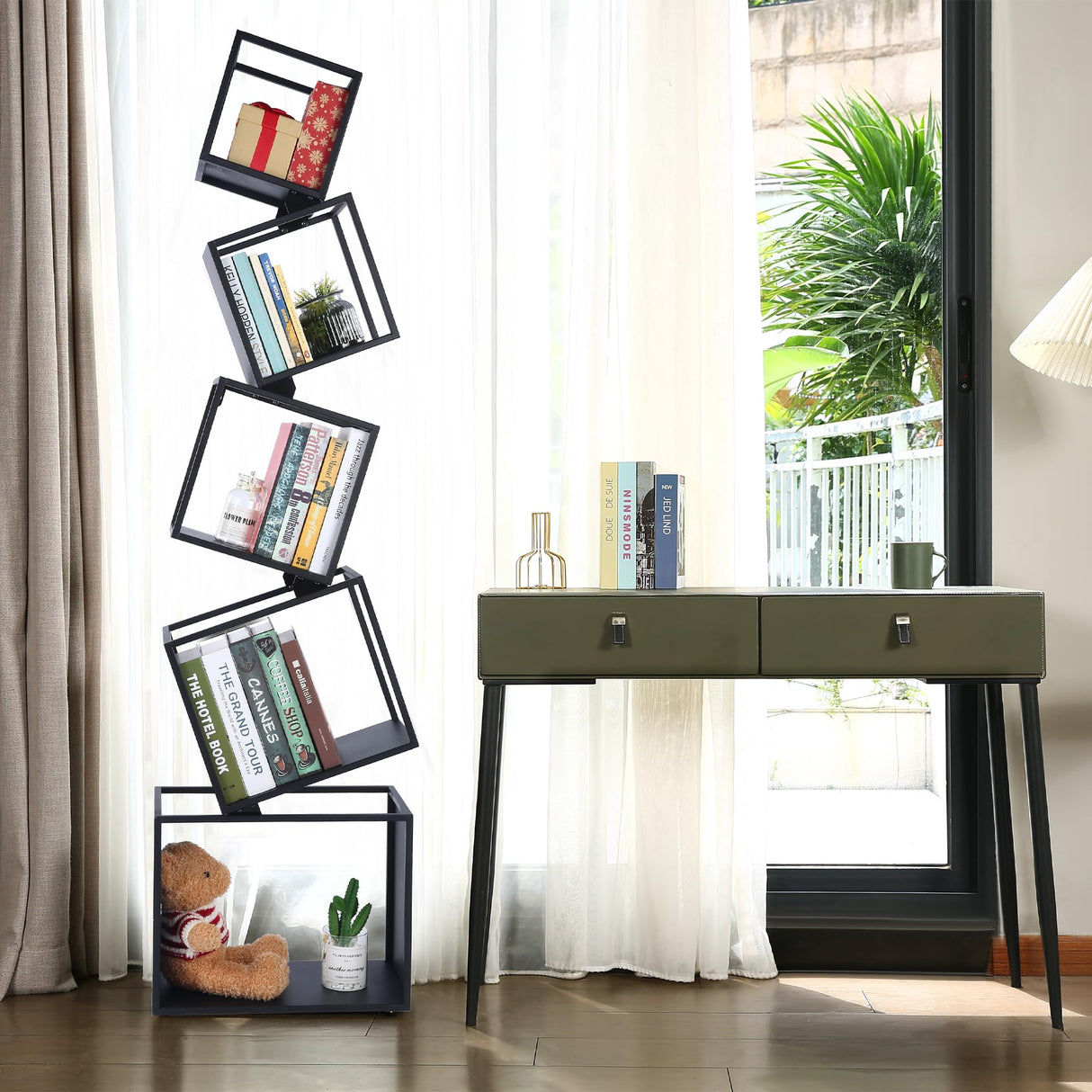 Weltallina 5-Tier Modern Black Bookshelf - Stylish Storage Solution for Home and Office Weltallina