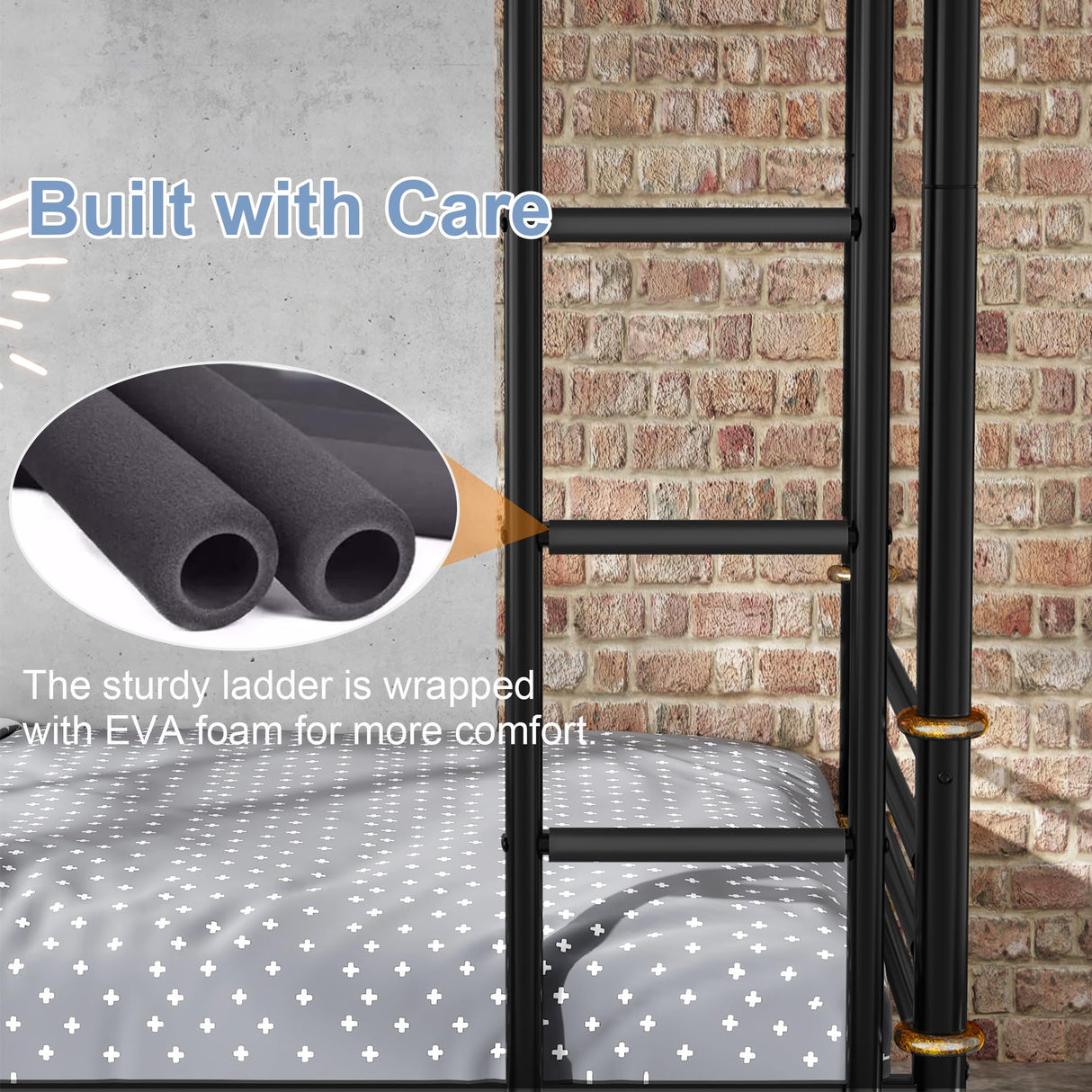 Mirightone Quad Bunk Bed, Heavy Duty Metal 4 Bunk Beds for Kids with Ladders, Detachable Industrial L-Shaped Bunk Beds, Space Saving Design,Can Be Divided Into 3 Twin Beds, Black Mirightone