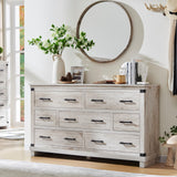Farmhouse 7 Drawer Dresser for Bedroom - Wood Large Dressers & Chests of Drawers for Closet, 54 Inch Wide Dresser TV Stand with Storage for Bedroom, Living Room, Antique Brush White RedLemon