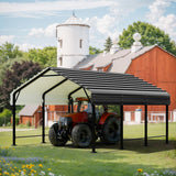 JAMFLY 12X15 FT Carport, Heavy Duty Carport Canopy with Galvanized Steel Roof and Frame, Metal Carport Upgraded Extra Large Garage for Pickup, Boat, Car and Tractors JAMFLY