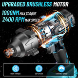 Seesii 1000Nm(738ft-lbs) Cordless Impact Wrench High Torque,1/2" Brushless Impact Gun w/Two 4.0AH Battery,Fast Charger, 5 Sockets & Storage Case, Electric Impact Wrench for Car Truck,WH760 Seesii