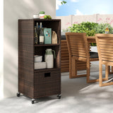 Tangkula Rattan Outdoor Storage Cabinet, Patiojoy Outdoor Wicker Cabinet with 3 Shelves, 1 Removable Drawer, 4 Wheels, Patio Storage Deck Box Cart for Backyard Poolside Porch (Mix Brown) Tangkula