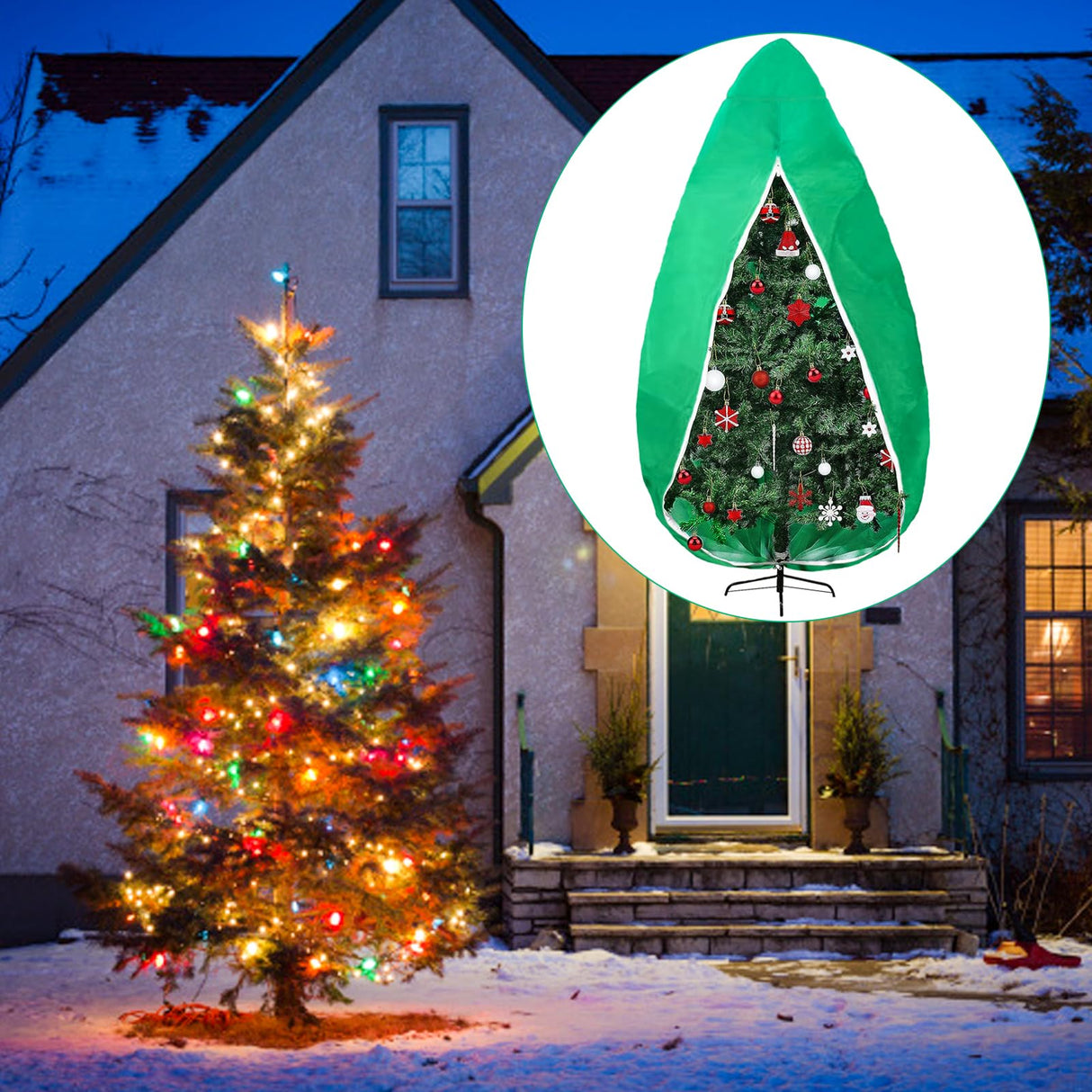 Upright Christmas Tree Storage Bag, Christmas Tree Cover for Up to 9 Foot Standing Artificial Tree with Ornaments, Large Holiday Assembled Xmas Tree Dustproof Bag with Zipper & Drawstring(Green) UYEDUJZ