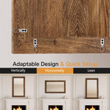 Rustic Wall-Mounted Vanity Mirror, Solid Wood Frame Bathroom Mirror, Farmhouse Style for Living Room, Bedroom, Entryway, Horizontal/Vertical Hanging ALBAD