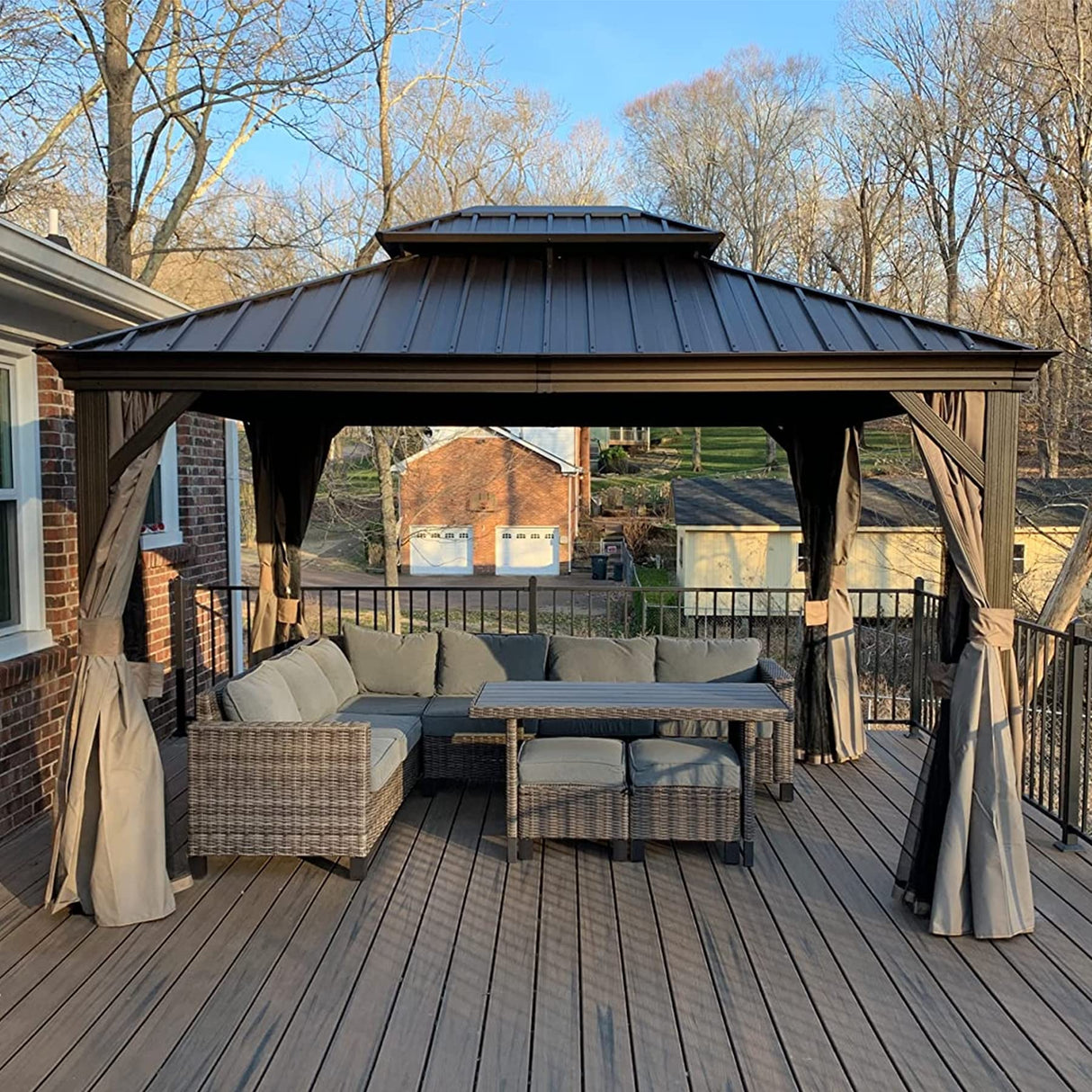 10' x 12' Hardtop Gazebo Outdoor Aluminum Gazebos Grill with Galvanized Steel Double Canopy for Patios Deck Backyard,Curtains&Netting by domi outdoor living domi outdoor living