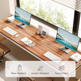 LITTLE TREE 78.7-Inch Ultra Long Double Desk, Writing Gaming Work Computer Two-Person Desk for Home Office, Walnut + White LITTLE TREE