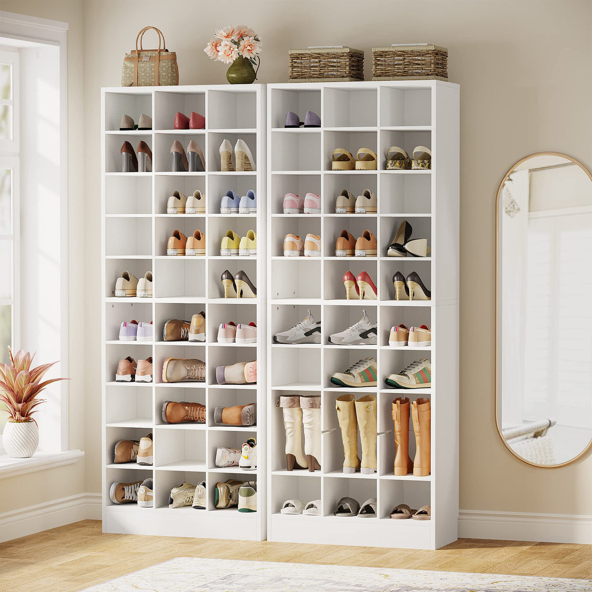 Tribesigns 10-Tier Shoe Storage Cabinet, White Wooden Shoe Rack with 30 Cubbies, Freestanding Tall Entryway Shoe Organizer for Closet, Entryway, Living Room Tribesigns