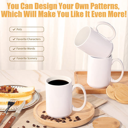 RAINBOWTIE Sublimation Mugs 15 oz Sublimation Mugs Blank with Bamboo Lid White Coffee Mugs Sublimation Coffee Mugs Mug Sets Coffee Cup with Lid Set of 12