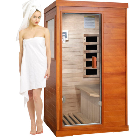 Far Infrared Sauna Home Saunas Spa Room,Low EMF Okoume Wooden Indoor Dry Sauna,Ideal for 1 Person Home Sauna with Bluetooth Speaker,Christmas Birthday Gift for Family Friends InfraHHZQ