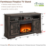 OKD Fireplace TV Stand for 65+ Inch TV, 33" Tall Highboy Farmhouse Entertainment Center w/ 23'' Electric Fireplace, Rustic Media Console w/Sliding Barn Door for Living Room, Dark Rustic Oak OKD