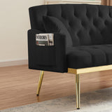 Small Loveseat Sofa, 55.5-inch Modern Sofa Couch with with 2 Side Pockets, Modern Tufted Sofa with Golden Metal Legs, Upholstered Space Saving Love Seat for Living Room, Bedroom, Office, Black KINFFICT