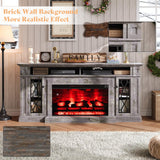 AMERLIFE 70" Farmhouse Heavy Fireplace TV Stand with 33" Electric Fireplace, for 80" TVs up, Media Entertainment Center with Diamond Door, TV Console Storage Cabinet for Living Room, Grey AMERLIFE