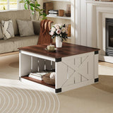 NICBEX Farmhouse Coffee Table, 31.5" Square Coffee Table with Open Storage, Wood Rustic Cocktail Table Center Table for Living Room, Espresso Brown NicBex