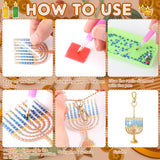 DEEKIN 30 Pcs Hanukkah Diamond Painting Keychains Hanukkah Crafts Ornaments Keychains Double Sided 5D Star Menorah Diamond Key Rings for Hanukkah DIY Birthday Party Supplies Favors Deekin