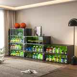 Shoe Storage Box with LED Light, Modern Shoe Organizer Wooden Shoe Cabinet with Flip Glass Doors, Shoe Storage Cabinet with RGB Lights, LED Shoe Rack Suitable for Collection of Shoes (Black, 3-Layer) Henf