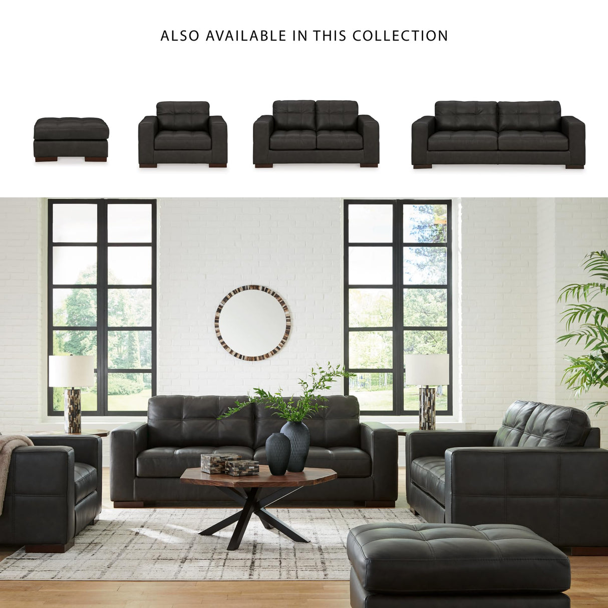 Signature Design by Ashley Luigi Modern Tufted Leather Match Sofa, Black Signature Design by Ashley