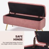 Yaheetech 42 Inches Ottoman with Floding Velvet Storage Bench Foot Stool for Living Room, Bedroom, Entryway Pink Yaheetech