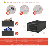 MELDEVO 12 Pack Shoe Organizer Boxes, Black Plastic Stackable Shoe Storage Bins For Closet, Space Saving Shoe Holder Sneaker Display Case for Medium Size Shoes MELDEVO