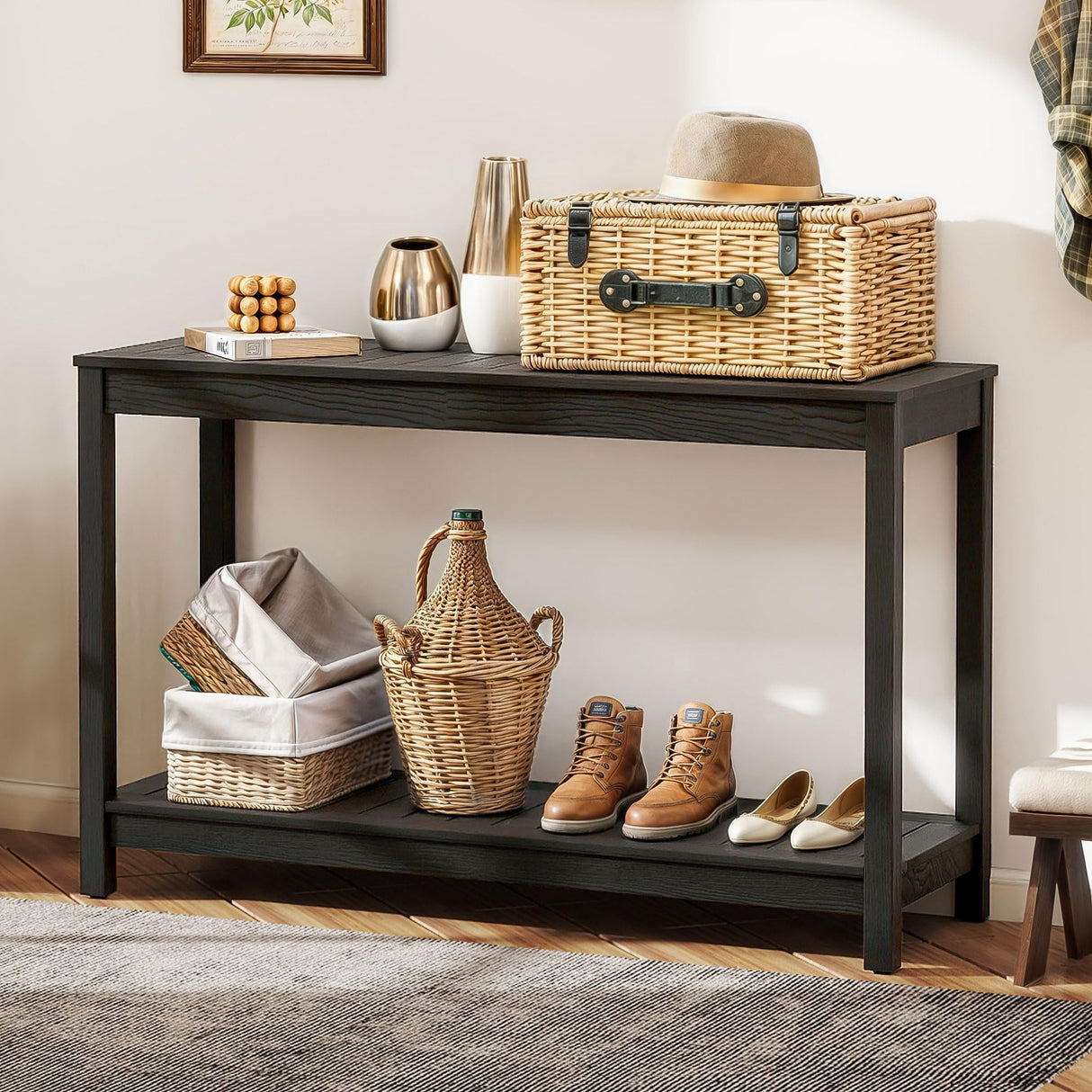 YITAHOME 48" Entry Console Table, 2-Shelf HIPS Indoor Outdoor Bar Table Multifunctional Buffet Storage Organizer with Adjustable Feet, Black YITAHOME