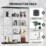 3-Column Display Cabinet with Glass Door and Lock, 12-Shelf Fast Installation in 30Mins Curio Cabinet with 5mm Tempered Glass Floor Standing Bookshelf for Bedroom, Living Room, 65'' x32'' x14'', Black GDJAASJI