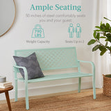 Best Choice Products Outdoor Bench 2-Person Metal Steel Benches Furniture for Garden, Patio, Porch, Entryway w/Geometric Backrest, 790lb Capacity - Mint Green Best Choice Products