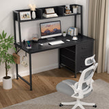 DLISITING Computer Desk with Hutch & Drawers - Office Study Writing 47 Inch Desk with 3 Drawers Storage Power Outlets, Modern Desk for Bedroom Home Office Black DLISITING