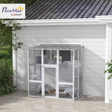 PawHut Catio Outdoor Cat Enclosure, Large Cat House, Wooden Cat Window Box with Scratching Posts, Weather Protection Roof for 1-2 Kitties, Resting Boxes, 68" x 35.5" x 70.5", White PawHut