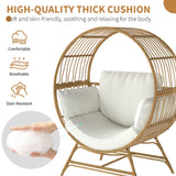 Fancyango Egg Chair Outdoor Indoor, Oversized Rattan Chair with Thicken Cushion, 510LBS Capacity Wicker Patio Lounge Chair, Basket Chair for Living Room Balcony Porch Backyard, Beige Fancyango