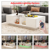 ECACAD Modern LED Coffee Table with Drawers & Open Compartments, Rectangle Coffee Center Table with Glass Top for Living Room, Bedroom, White (47.4" W x 23.6" D x 13.9" H) ECACAD