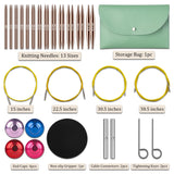 KoovDem Interchangeable Circular Knitting Needles Set - 13 Pairs | Premium Aluminum Needles & Accessories | Rose Gold KoovDem