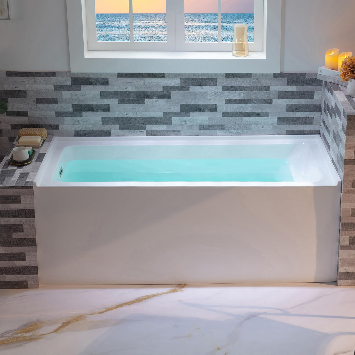 WOODBRIDGE 60" Acrylic Rectangular Alcove Soaking Bathtub in White with Left Drain, Brushed Nickel pop-up Drain Included, LB428-L WOODBRIDGE