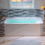 WOODBRIDGE 60" Acrylic Rectangular Alcove Soaking Bathtub in White with Left Drain, Brushed Nickel pop-up Drain Included, LB428-L WOODBRIDGE