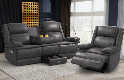 FURNIMAT Recliner Sofa 3+1 Set, Flip Middle Backrest Design 3 Seater Loveseat Reclining Sofa and Single Oversized Recliner Chair, Manual Couches for Living Room/RV