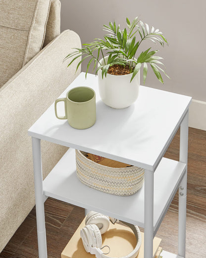 VASAGLE Side Table, Small End Table, Tall Nightstand for Living Room, Bedroom, Office, Bathroom, White ULET273W14