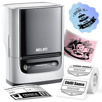 Nelko Label Maker Machine with Tape, PM220 Bluetooth Label Printer, 2 Inch Portable Thermal Printer for Small Business, Address, Logo, Clothing, Sticker Printer for Phones & PC, 1 Count, White