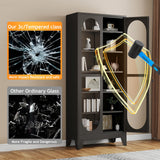 PAOFIN 75" H Locking Display Cabinet with Glass Door, Metal Curio Cabinets with 5 Adjustable Shelves, Tall Liquor Cabinet Display Case for Living Room, Wine, Clinic, Home - Assembly Required Black PAOFIN